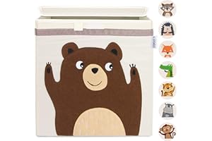 GLÜCKSWOLKE Aufbewahrungskiste für Kinderzimmer - 15 Motive I Spielzeugbox mit Deckel I Spielzeug Box (33x33x33) zur Aufbewahrung im Kallax Regal I Waldtiere Motiv Bär für Kinder (Henry Honigbär)