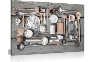 PANTHER PRINT Cuadro de arte rústico vintage de utensilios de cocina en lienzo para pared (18 x 12)