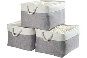 Mangata Caja de almacenaje Grande, cestas de almacenaje Tela, Plegable Cajas organizadoras para Ropa, Juguetes, armarios (Extra Grande, Juego de 3, Gris Blanco)