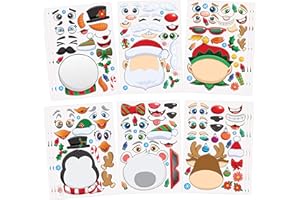 JOYIN 24 PCS Make-a-face Sticker Sheets Make Your Own Characters Mix and Match Sticker Sheets with Christmas Elf, Santa Claus, Snowman, Penguin and Polar Bear Kids Party Favor Supplies Craft