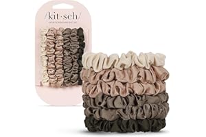 Kitsch Ultra Petite Satin Scrunchies for Women – No Crease Hair Ties – Soft Satin Hair Scrunchies for Girls – Frizz Free, Gentle, Stylish Hair Accessories – Eucalyptus, 6 pcs