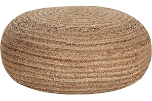 Boho Jute Vävd Puff ⌀ 50 cm Rund EPS-fyllning Naturlig Beige Tifelt