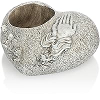 com-four® Grab Dekoration mit Kerzenhalter, Rosen und betenden Händen - Gedenkstein mit Halter für Grablicht…