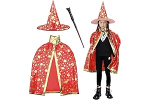 FainFun Capa y Sombrero Mago Niño, Capa de Bruja con Sombrero, Mago de Bruja, Calabaza con Gorro, Juegos de rol para Niños, Fiestas de Disfraces