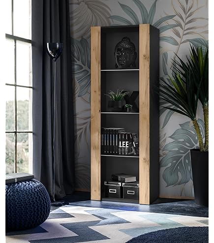 MB Muebles Bonitos, Armoire avec Pieds 2 cm Luke V4 pour Salon ou Salle à Manger Moderne, Meuble Modulaire en Mélamine Brillante, Couleur Noir et Blanc, 40x167x29 cm