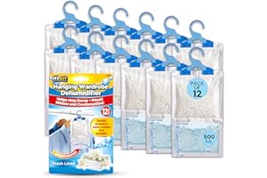 MY DIY PROFESSIONAL PRODUCTS MY DIY Dehumidifiers for Home - 500ML Pack of 12 Wardrobe Dehumidifier Hanging Bags with Calcium Chloride Particles | Traps Moisture, Prevents Leaks, Mould, Mildew & Condensation, Maintains Freshness