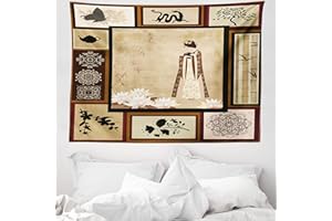 ABAKUHAUS Japonais Tapisserie, Jeune Fille en Robe culturelle, Décoration Murale en Tissu pour la Chambre à Coucher Le Salon Le dortoir, 150 cm X 110 cm, Noir Beige