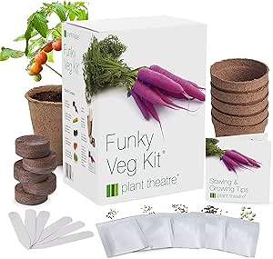 Plant Theatre Vegetable Seeds - Funky Veg Kit w/ 5 Seed Sachets, Pots, Peat Discs &amp; Markers - Indoor and Outdoor Grow Your Own Kits - Gardening Gifts for Men and Women