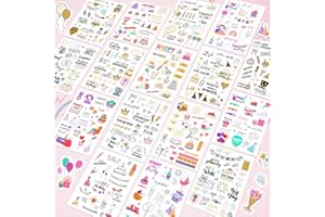 Gigmeta Sticker Geburtstag Set, 8 Stück Über 425 Motiv Selbstklebende Aufkleber Geburtstag, Birthday Stickers für DIY Geburtstagskarten Geschenke Gästebuch Fotoalbum Scrapbook, Party Deko