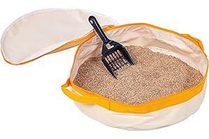 IRIS OHYAMA IRIS USA 15.5" Travel Cat Litter Box with Zipper Top and Handles, Mess-Free, PVC Coated to Prevent Leaks, Portable and Foldable, Cat Litter Pan for Travel, Hotels, and Cars, White/Yellow