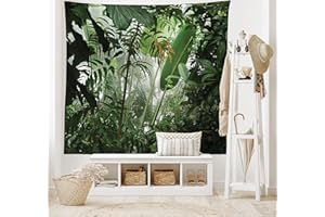 ABAKUHAUS Grün Wandteppich, Tropischer Regenwald Wilde aus Weiches Mikrofaser Stoff Waschbar ohne Verblassen Digitaldruck, 150 x 110 cm, Grün