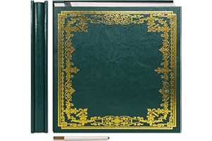 Vienrose Álbum de Fotos Grande Autoadhesivo Cubierta de Cuero Artificial Álbum de Recortes 27×28 cm Vintage Libro de Recuerdos Impreso DIY 40 Páginas con un Bolígrafo Metálico, verde oscuro