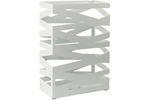 Dönges Premium Regenschirmständer Maxi aus Metall mit Abtropfschale und Haken - Platzsparend 34x14x46 cm - Elegantes Weiß - Ideal als Dekoration für Eingang & Flur