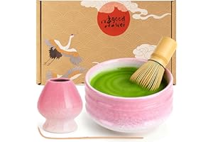 ‎GOODWEI Goodwei Matcha zestaw do trzepaczki Matcha, miska Matcha i ceramiczny uchwyt na trzepaczkę z tym samym wzorem | Kubek Matcha Chawan, 430 ml | Zestaw upominkowy Matcha (Sakura, 80)