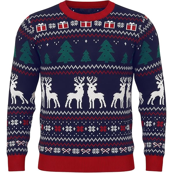 Jahetuul Kersttrui voor heren, ronde hals, kersttrui voor heren, zacht en comfortabel, lange mouwen, rendier, winter, elegante kersttrui, Zwart, M
