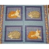 Ginger And Grey Cats Cushion Panels Cotton Fabric - 4 Panels