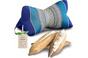 Livasia Coussin appuie-Nuque Coussin os - Ø 15x32cm - Coussin cale-Nuque en Forme d’os, Coussin de Sofa, Coussin de Lecture kapok, Jardin Balcon, Coussin de Voyage Fait Main (Bleu)