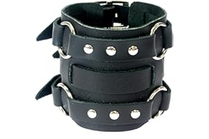 BENERINI Neptune Giftware Triple Ancho de la Correa de Cuero Brazalete Pulsera de la Pulsera del Abrigo gótico con Cierre de Hebilla - Negro de Cuero