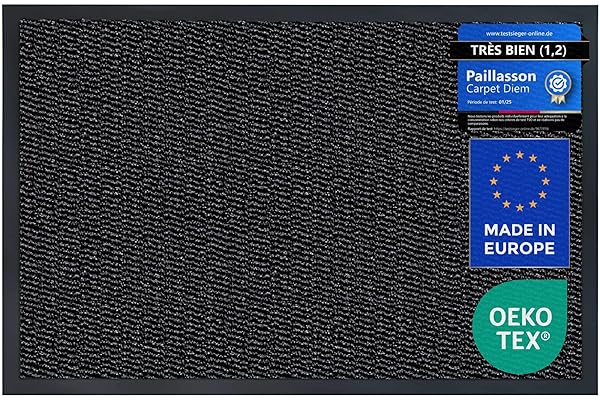 Carpet Diem Paillasson Interieur Entree 40x60 cm en Anthracite-Noir I Tapis Entree Interieur Absorbant pour Une entrée Propre I Antidérapant & Entretien Simple I Fabriqué en EU