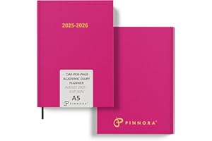 Pinnora A5 Deep Pink Academic Diary 2025-2026 Day per Page, Hard Cover, August - July Dated Academic Planner, Ideal Student & Teacher Planner 2025-26, University, Revision, Study, To-Do Lists