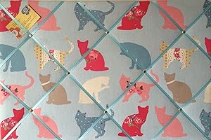 ROSEY ROSE Large 60x40cm Clarke & Clarke Felix Cat Sky Blue Hand Crafted Fabric Notice/Pin/Memo/Memory Board