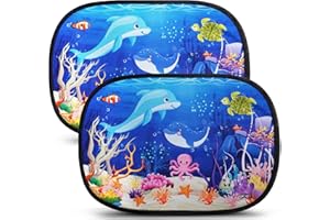 Blissiquee Car Window Shades for Baby, 2 Pack UV-Blocking Mesh Sun Visor (48x35cm), Ocean Patterns & 8 Suction Cups Car Sun Shade for Infant Protection Perfect for Sedan/SUV/Minivan