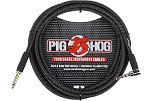 Pig Hog Vintage Serie Instrumentenkabel, Black Woven, 3m/10ft, 6.35 (1/4”) auf 6.35 (1/4”), Hochwertige Qualität, Gewebt, Winkelstecker
