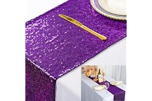 ShinyBeauty Table Runner Purple 72 Inche Table Runner Purple 12x72-Inch Table Runner Party Table Runner Sequin Royal Purple Christmas Table Runner Purple Linen Table Decor