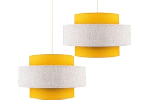 MiniSun | Modern Ceiling Light Shades in a Mustard and Grey Herringbone Finish | Pendant Lights, Home Décor & Improvement Essential | Set of 2 | 300mm Shade Width
