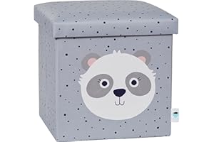 LOVE !T STORE !T LOVE IT STORE IT Taboret do siedzenia z miejscem do przechowywania – skrzynia na zabawki z materiału – wzmocniona drewnem – obciążenie do 150 kg – szary z pandą – 35 x 35 x 35 cm