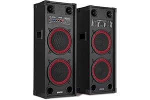 Fenton SPK-210 PA Anlage Aktiv Komplettset 1200 Watt – Party Lautsprecher Paar mit Bluetooth & USB – DJ Anlage Boxen Musik – 2X 10 Doppel-Woofer Standlautsprecher – Musikbox Groß für Karaoke & Events