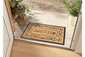 HANSE Home Paillasson en Coco et Caoutchouc - pour l'intérieur et l'extérieur - Naturel - Welcome - Résistant aux intempéries et antidérapant - pour Couloir, terrasse, entrée - 45 x 75 cm