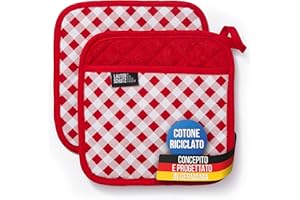 LAUTER SCHUTZ LauterSchutz® 1 paio di presine in cotone (riciclato) - Con tasca per il manico e fodera in pile - In diversi colori (Rosso)