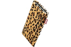 fitBAG Bonga Leopard Handytasche für Apple iPhone 15 Pro Tasche aus Fellimitat mit Microfaserinnenfutter | Hülle mit Reinigungsfunktion | Made in Germany