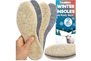 TULMERO 2 pares de plantillas cálidas para pies calientes y gorditos, 2 pares de suelas de lana gruesas de fieltro y lana, plantillas térmicas para zapatos, suelas de fieltro, suelas de invierno, para mujer,