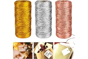 HEILOK 3 Rotoli Filo Dorato, 100 Metri Decorazioni Spago Oro 1.5mm Spago Dorato per Decorazioni Tinsel Corda per Artigianato, Decorazione di Natale, Confezioni Regalo, Hobby Creativi (Argento, Oro, Oro rosa)