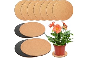 PATELAI 10 Pieces Cork Plant Plastic Mat Round Absorbent Cork Mat Round Plate Pad Table Plant Cork Board Pads for Gardening Indoor Outdoor Pots DIY Craft Project (4 inch, 6 inch, 8 inch)