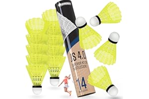 Weidebach® Zestaw 14 lotek Plus eBook Training Piłki do badmintona żółte, trwałe lotki dla początkujących i zaawansowanych, lotki do badmintona, badmintona, badmintona