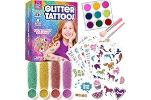 PURPLE LADYBUG Glitter Tattoo for Kids - Glitter Tattoo Kit 9 Colours, 175 Designs - Fun 5 Year Old Girls Gifts, Safe Temporary Tattoos for Girls Ages 5-12, Stocking Fillers, Early Christmas Presents