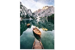 Panorama Poster Stampe da Parete Lago di Braies Italia 50 x 70 cm - Stampato su Carta 250 gr Alta qualità - Quadri Moderni Soggiorno - Stampe da Parete Moderne per Incorniciare - Decorazione Parete