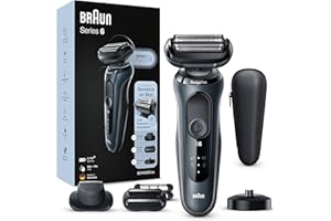 Braun Series 6cs Sensitiv golarka męska, elektryczna z 3 elastycznymi ostrzami, trymer do brody, precyzyjny trymer, stacja ładująca, czas pracy 50 min, nasadki EasyClick, Wet&Dry, N4820cs, szara