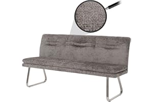 Mendler Sitzbank HWC-H70, Esszimmerbank Bank Polsterbank, Lehne Stoff/Textil Chenille Edelstahl gebürstet 180cm - dunkelgrau