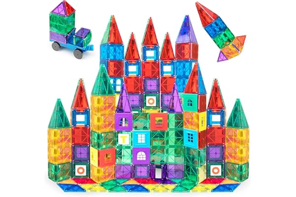 Playmags Ensemble De 100 Blocs de Construction Magnétiques pour Enfants - Jouets À Aimant Puissant STEM - Tuiles Magnétiques Colorées Et Durables Et Livre D'idées