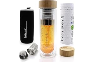 Freiwerk® thé thermo bouteille théière crépine infuseur à double paroi sans BPA manchon en néoprène noir 400ml