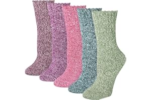 Justay 5 par skarpet z wełny merynosów, damskie, pogrubione, termiczne, dziewiarskie, damskie skarpety do wędrówek, wędrówek z plecakiem, wspinaczki, na zimę (zielony, różowy, czerwony)