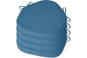 MineCozy Windsor Chair Cushions for Dining Chairs 4 Pack Non Slip Kitchen Seat Cushion with Ties and Washable Covers Indoor Comfortable Seat Pad with Thick Foam 16.5" x 15.5" x 2" Blue