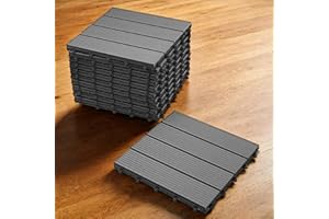 LORENO SAM WPC-Fliesen | 30x30 cm | Farbe Anthrazit | 11er Spar Set für 1m² | Gartenfliesen mit Klick-System | Bodenbelag mit Drainage | Balkonfliesen/Terrassenfliesen/Klickfliesen