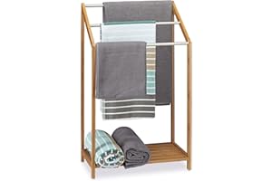 ‎RELAXDAYS Relaxdays Wieszak na ręczniki bambusowy, 3 drążki na ręczniki, wolnostojący, półka, nowoczesny, wys. x szer. x gł.: 85 x 51 x 31 cm, naturalny