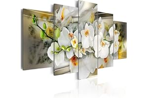 CUADROS B&D XXL murando Cuadro en Lienzo Orquidea Flores 200x100 cm Impresión de 5 Piezas Material Tejido no Tejido Impresión Artística Imagen Gráfica Decoracion de Pared Naturaleza Abstracto b-C-0076-b-n