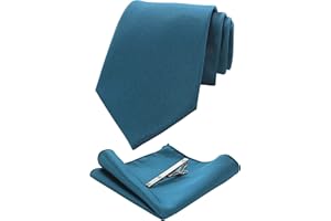 JEMYGINS Corbata de Sarga de Color Sólido para Hombre incluye Pañuelo de Bolsillo y Clip de Corbata